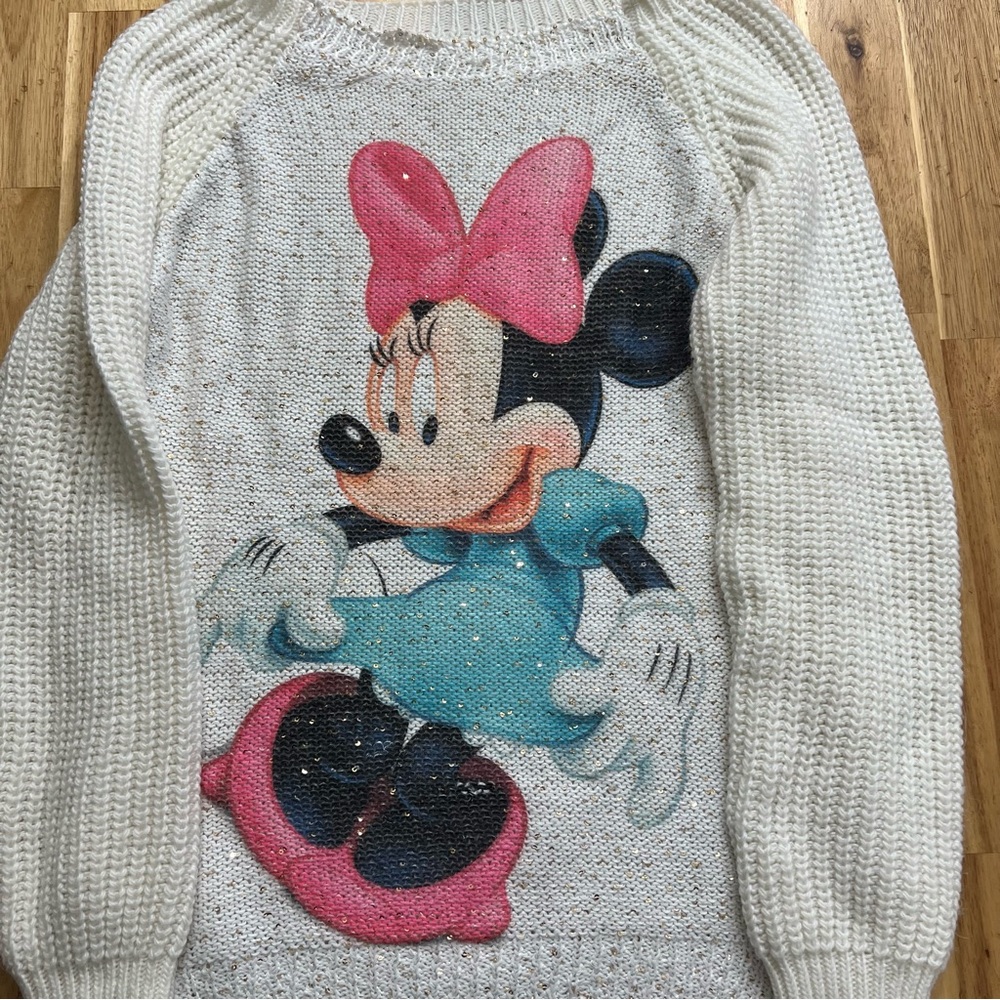 Disney Minnie Mouse White Knit Sweater Kids Girls Size 12